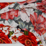 Red, White, Green + Black Floral Print Drapey Woven Fabric - 44" x 104"
