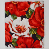 Red, White, Green + Black Floral Print Drapey Woven Fabric - 44" x 104"