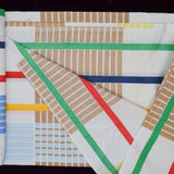 White, Beige, Blue + Green Stripe Print Springmaid Poly-Cotton Flat Sheet - 65" x 92"