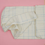 Off-White + Blue Grid Print Vintage Wamsutta Mills Nubby Woven Fabric - 45" x 104"