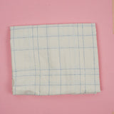 Off-White + Blue Grid Print Vintage Wamsutta Mills Nubby Woven Fabric - 45" x 104"