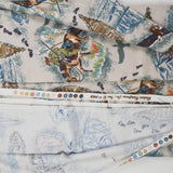 Blue, White, Brown + Green Western Illustration Print Flannel Woven Fabric - 41" x 152"