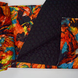 Orange, Black, Yellow + Blue Abstract Floral Pre-Quilted Fabric  - 56" x 112"