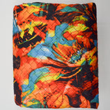 Orange, Black, Yellow + Blue Abstract Floral Pre-Quilted Fabric  - 56" x 112"