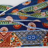 Blue, White, Red + Orange Geometric Painted Tile Print Woven Drapery Fabric - 51" x 102"