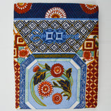 Blue, White, Red + Orange Geometric Painted Tile Print Woven Drapery Fabric - 51" x 102"