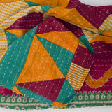 Green, Magenta, Beige + Orange Floral Print Kantha Fabric - 55" x 80"