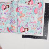 Light Blue, Pink, White + Orange Princess and Unicorn Print Quilting Weight Woven Fabric - 44" x 74"