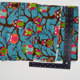 Blue, Brown, Pink + Green Owls in Tree Print Corduroy Fabric - 48" x 80"
