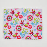 Light Pink, Green, Red + Blue Bird and Flower Print Quilting Weight Woven Fabric - 44" x 46"