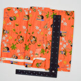 Orange, Green, White + Purple Hawaiian Children Print Quilting Weight Woven Fabric - 44" x 72"