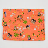 Orange, Green, White + Purple Hawaiian Children Print Quilting Weight Woven Fabric - 44" x 72"