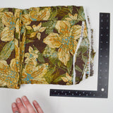 Brown, Green + Yellow Floral Print Lightweight Woven Fabric with Gold Floral Embroidery - 54" x 148"
