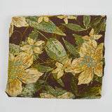 Brown, Green + Yellow Floral Print Lightweight Woven Fabric with Gold Floral Embroidery - 54" x 148"