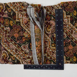Brown, Green + Pink Floral Geometric Woven Tapestry Fabric - 50" x 56"