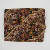 Brown, Green + Pink Floral Geometric Woven Tapestry Fabric - 50" x 56"