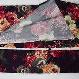 Black, Red + Cream Floral Print Brushed Surface Knit Fabric - 62" x 78"