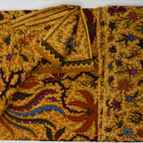 Yellow, Orange, Black + Blue Batik Floral Print Woven Fabric - 40" x 92"