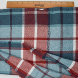 Light Teal, Muted Red, Gray + White Plaid Cotton Flannel Woven Fabric - 43" x 80"