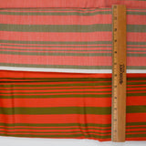 Red-Orange + Olive Green Stripe Sateen Woven Upholstery Fabric - 44" x 112"