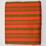 Red-Orange + Olive Green Stripe Sateen Woven Upholstery Fabric - 44" x 112"