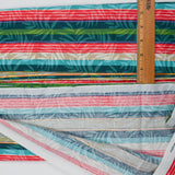 Teal, Brown, Red + Orange Stripe Overlay Leaf Print Quilting Weight Woven Fabric - 44" x 148"