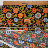 Black, Orange, Green, Blue + Gold Floral Print Quilting Weight Woven Fabric - 44" x 132"