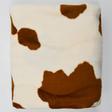 Beige + Brown Cow Print Short Pile Faux Fur Fabric - 58" x 64"