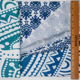 Blue + White Mandala Print Polyester Woven Wall Tapestry Fabric - 60" x 88"