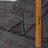 Black, White + Red Houndstooth Plaid Wooly Woven Fabric - 38" x 42"