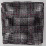 Black, White + Red Houndstooth Plaid Wooly Woven Fabric - 38" x 42"