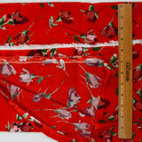 Red-Orange + Green Floral Print Flowy Crepe Woven Fabric - 52" x 110"