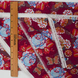 Maroon, Red, Blue + White Floral Print Cotton Lawn Woven Fabric - 54" x 148"