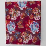 Maroon, Red, Blue + White Floral Print Cotton Lawn Woven Fabric - 54" x 148"