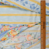Blue, Yellow, Pink + Green Floral Stripe Print Woven Sheeting Fabric - 42" x 92"