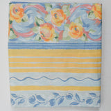 Blue, Yellow, Pink + Green Floral Stripe Print Woven Sheeting Fabric - 42" x 92"