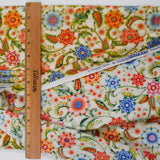 Beige, Green, Orange, Blue + Gold Detail Floral Print Quilting Weight Woven Fabric - 42" x 74"