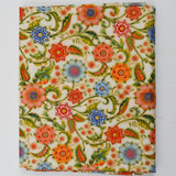 Beige, Green, Orange, Blue + Gold Detail Floral Print Quilting Weight Woven Fabric - 42" x 74"