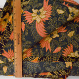 Black, Gold + Orange Floral Print Flowy Woven Fabric - 46" x 160"