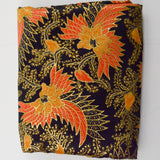 Black, Gold + Orange Floral Print Flowy Woven Fabric - 46" x 160"