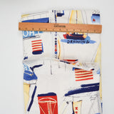 White, Cream, Blue + Red Sailboat Illustration Print Canvas Woven Drapery Fabric - 55" x 108"
