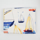 White, Cream, Blue + Red Sailboat Illustration Print Canvas Woven Drapery Fabric - 55" x 108"