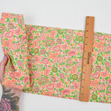 White, Pink + Green Paisley Floral Print Lightweight Woven Fabric - 30" x 58"