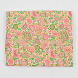 White, Pink + Green Paisley Floral Print Lightweight Woven Fabric - 30" x 58"