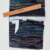 Black, Blue, White + Yellow Abstract Geometric Stripe Print Polyester Knit Fabric - 60" x 76"