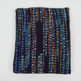 Black, Blue, White + Yellow Abstract Geometric Stripe Print Polyester Knit Fabric - 60" x 76"