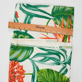 White, Green + Orange Tropical Floral Print Cotton Canvas Woven Fabric - 50" x 86"