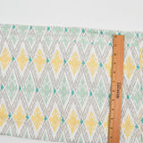 White, Gray, Teal + Yellow Geometric Diamond Print Woven Fabric Curtain - 36" x 72"