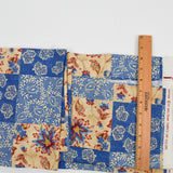 Cream + Blue Floral Patchwork Print Linen-Like Woven Drapery Fabric - 56" x 60"