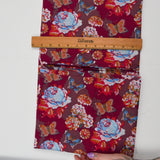 Maroon, Red, Blue + White Floral Print Cotton Lawn Woven Fabric - 54" x 76"